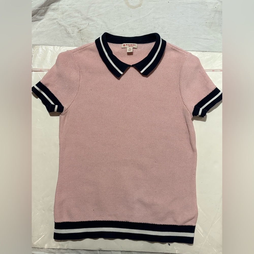 Brooks Brothers Pink Polo with navy Collar